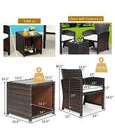 3 Pieces Pe Rattan Wicker Furniture Set with Cushion Sofa Coffee Table for Garden