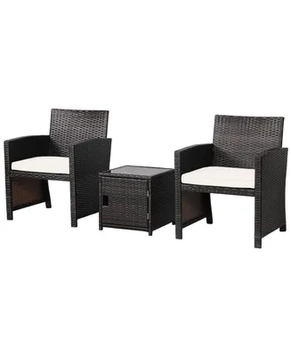 3 Pieces Patio Wicker Furniture Set with Storage Table and Protective Cover