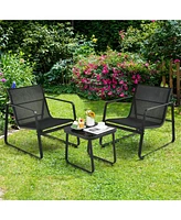 3 Pieces Patio Bistro Furniture Set with Glass Top Table Garden Deck