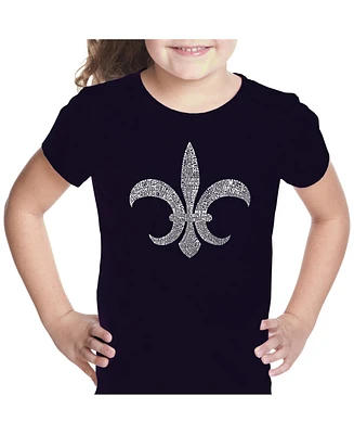 Girl's Word Art T-shirt - Fleur De Lis Popular Louisiana Cities