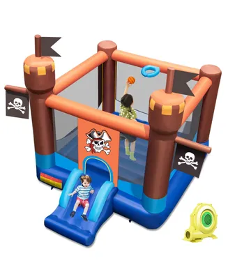 Pirate-Themed Inflatable Bounce Castle with Large Jumping Area and 735W Blower