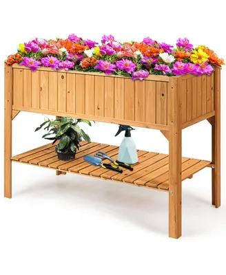 Sugift Wooden Elevated Planter Box Shelf Suitable for Garden Use