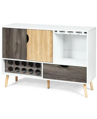 Sugift Wine Storage Mid-Century Buffet Sideboard Wooden Storage Cabinet