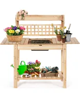 Garden Potting Bench Workstation Table with Sliding Tabletop Sink Shelves