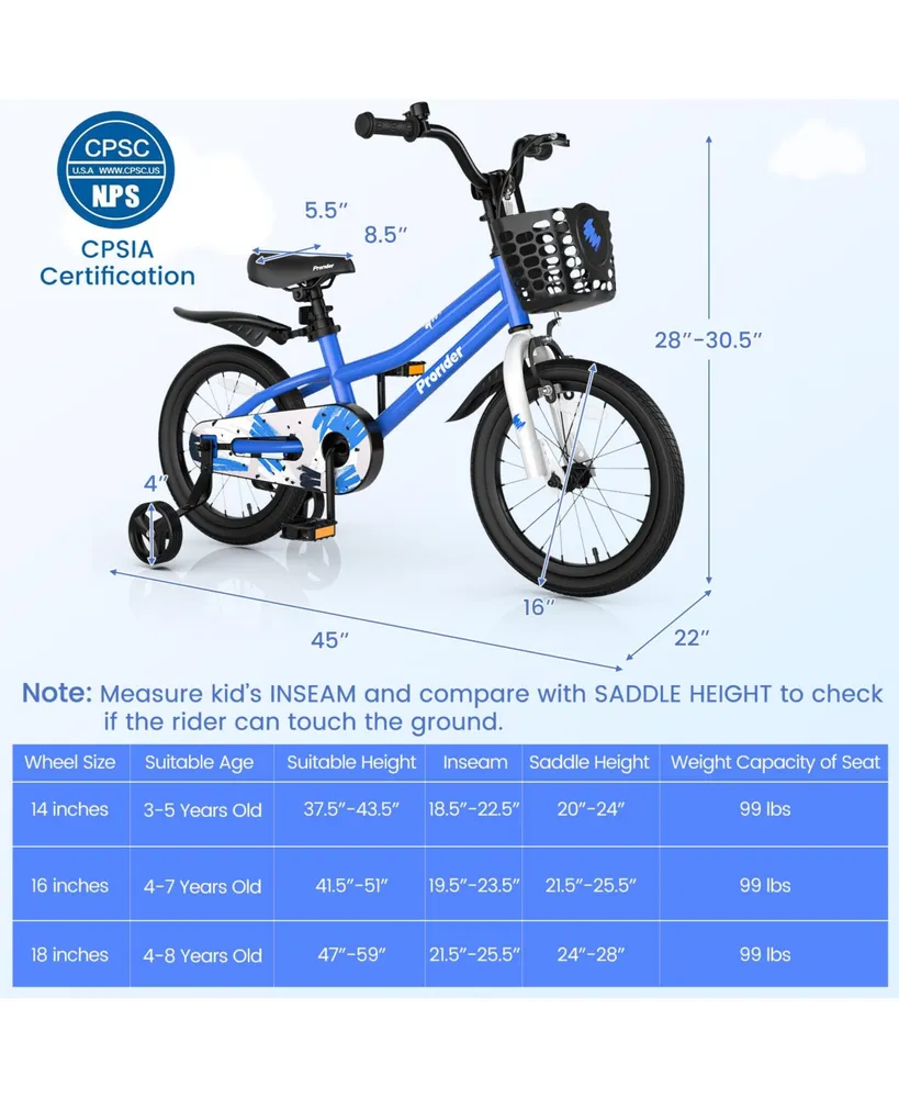 16 Inch Kid's Bike with Removable Training Wheels-Blue