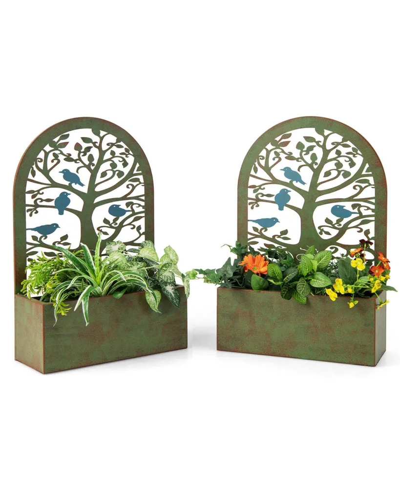 Set of 2 Decorative Raised Garden Bed for Climbing Plants-Rust