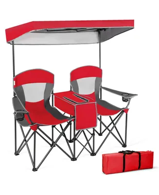 Sugift Portable Folding Camping Canopy Chairs with Cup Holder for Two
