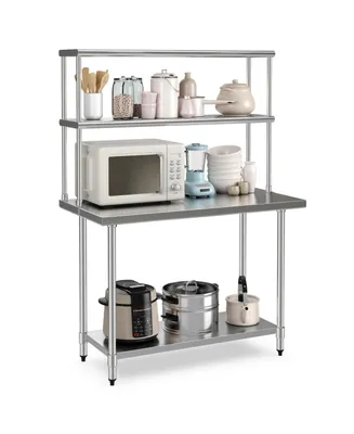 48 x 12 Inch Kitchen Stainless Steel Over shelf with Adjustable Lower Shelf