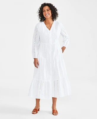 Style & Co Women's Cotton Eyelet Tiered Midi Dress, Created for Macy's