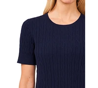 CeCe Women's Cotton Cable-Knit Short-Sleeve Sweater