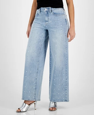 Dkny Jeans Women's High Rise Studded Wide Leg Jeans - Aw