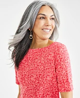 Style & Co Women's Printed Boat-Neck Elbow-Sleeve Top, Regular & Petite, Created for Macy's
