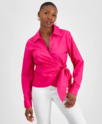 I.n.c. International Concepts Petite Collared Waist-Tie Blouse, Created for Macy's