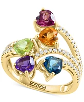 Effy Multi Gemstone (2-1/3 ct. t.w.) & Diamond (1/4 ct. t.w.) Heart Statement Ring in 14k Gold