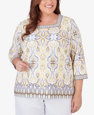 Alfred Dunner Plus Charleston Medallion Border Top with Square Neckline
