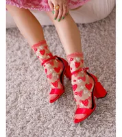 Sock Candy Women's Strawberry Daisy Ruffle Sheer Sock