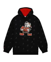 Men's Mitchell & Ness Black Cleveland Browns Allover Print Fleece Pullover Hoodie