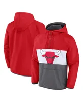 Men's Fanatics Red, Gray Chicago Bulls Anorak Flagrant Foul Color-Block Raglan Hoodie Half-Zip Jacket