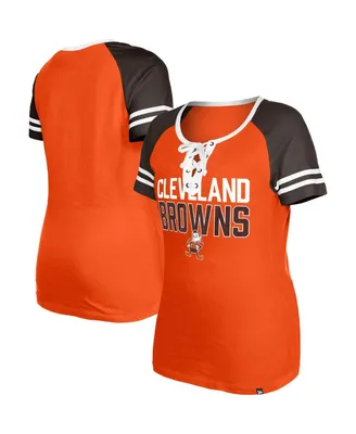 Women's New Era Orange Distressed Cleveland Browns Throwback Raglan Lace-Up T-shirt
