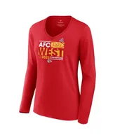 Women's Fanatics Red Kansas City Chiefs 2023 Afc West Division Champions Conquer Long Sleeve V-Neck T-shirt