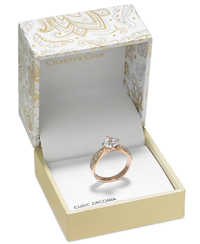 Charter Club Rose Gold-Tone Pave & Cubic Zirconia Engagement Ring, Created for Macy's