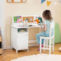 Kids Desk and Chair Set Study Writing Workstation with Bookshelf & Bulletin Board