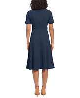 London Times Petite Fit & Flare Scuba Crepe Midi Dress