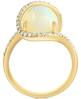 Effy Ethiopian Opal (3-5/8 ct. t.w.) & Diamond (1/4 ct. t.w.) Swirl Halo Ring in 14k Gold