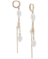 Lucky Brand Gold-Tone Pearl & Chain Charm Hoop Earrings