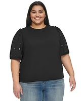 Karl Lagerfeld Paris Women's Plus Embellished Puff Sleeve Top, First@Macy's