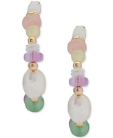 Lucky Brand Gold-Tone Multicolor Mixed Stone C-Hoop Earrings