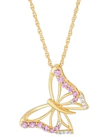 Lab-Grown Pink Sapphire (3/8 ct. t.w.) & Lab-Grown White Sapphire (1/20 ct. t.w.) Butterfly Pendant Necklace in 14k Gold
