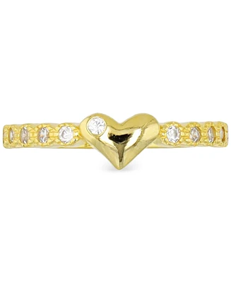 Cubic Zirconia Polished Heart Ring 14k Gold-Plated Sterling Silver