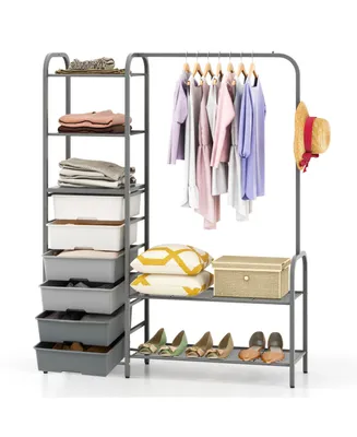 Free Standing Closet Organizer with Removable Drawers and Shelves-Gray