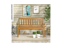 2-Person Outdoor Acacia Wood Bench with Backrest