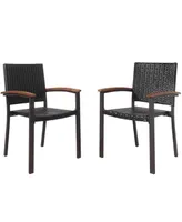 Set of 2 Outdoor Patio Pe Rattan Dining Chairs