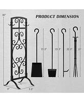 Sugift 5 Piece Wrought Iron Fireplace Tools with Decor Holder