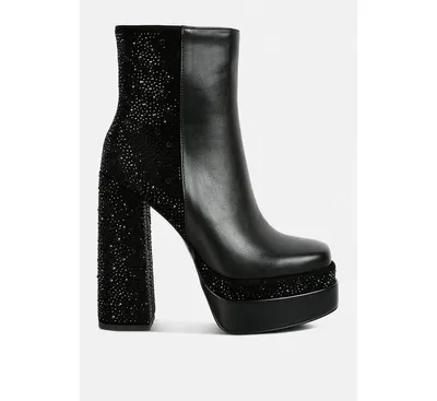 Womens dryday diamante zip up block heel boots