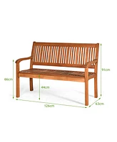 Two Person Solid Wood Garden Bench with Curved Backrest and Wide Armrest