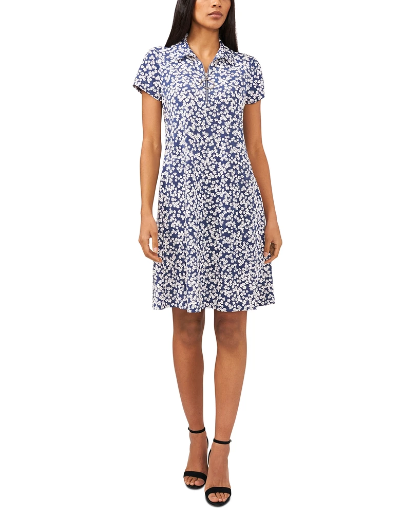 Msk Women's Printed Polo Zip Shift Dress