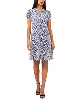 Msk Women's Printed Polo Zip Shift Dress