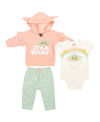 Star Wars The Mandalorian Baby Girls Fleece Pullover Hoodie Bodysuit and Pants 3 Piece Outfit