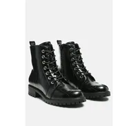Snac Lace Up Croc Textured Ankle Boots