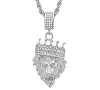 Steeltime Men's Stainless Steel Simulated Diamond Crowned Lion's Head 30" Pendant Necklace