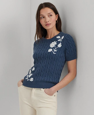 Lauren Ralph Women's Embroidered Cable-Knit Sweater