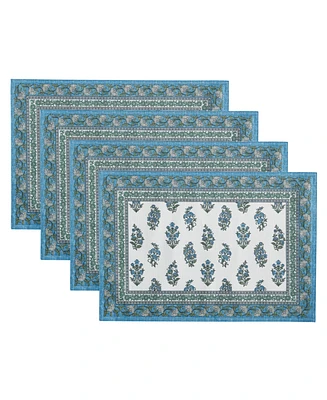 Tropez Block Print Stain Water Resistant Indoor and Outdoor Placemats, Set of 4, 13" x 19"
