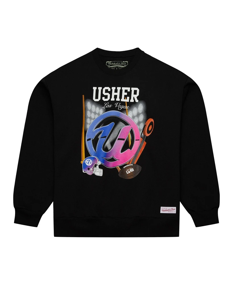 Men's and Women's Mitchell & Ness Black Usher Super Bowl Lviii Collection Crew Neck Pullover Sweatshirt