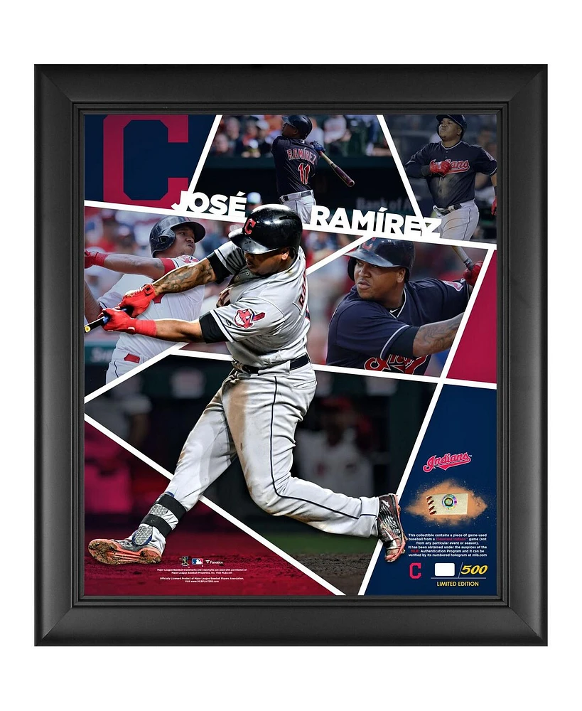 Jose Ramirez Cleveland Guardians Framed 15" x 17" Impact Player Collage with a Piece of Game-Used Baseball - Limited Edition of 500