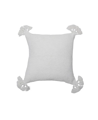 carol & frank Newport White Textured Throw Pillow Solid Color With Tassels Luxury Decorative Accent Covers For Couch And Bed