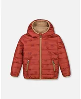 Baby Boy Quilted Mid-Season Jacket Printed Dogs Rust - Infant